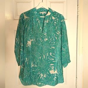 Amanda Uprichard Teal Floral Silk Tunic P/XS